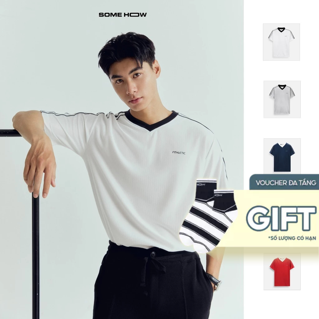 เสื้อยืดคอวีผู้ชาย Regular Athletic ผ้าโพลีเอสเตอร์ ใส่สบาย AT0313 SOME HOW STORE