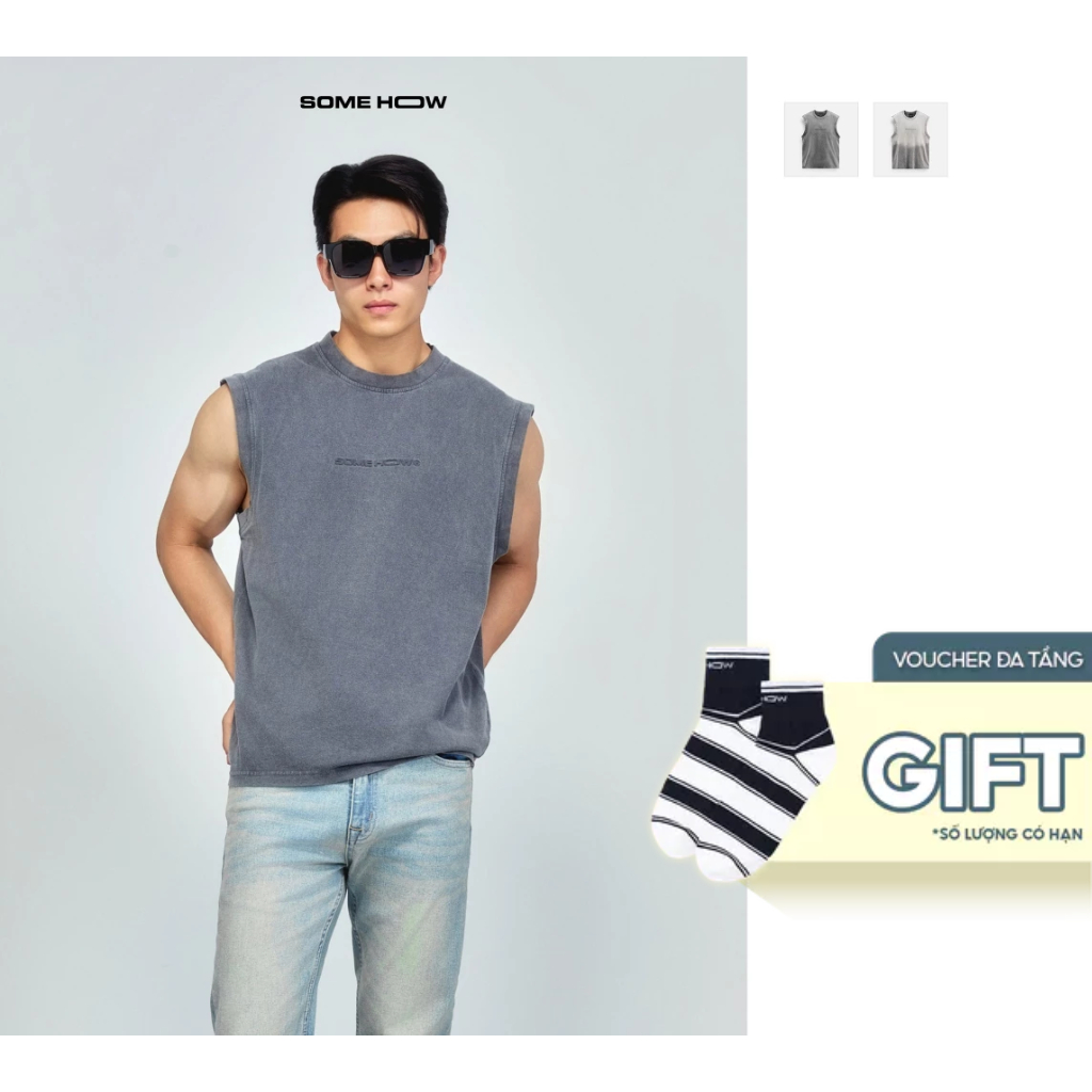 เสื้อกล้าม Ombre Grey Wash สําหรับผู้ชาย ผ้าคอตตอนใส่สบาย TT0016 SOME HOW STORE