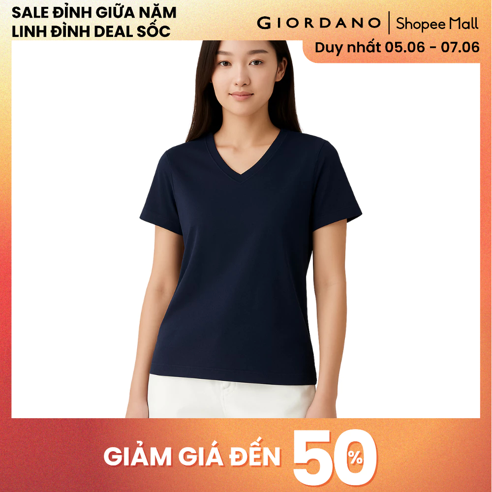 GIORDANO เสื้อยืดคอวีผู้หญิง 5325248
