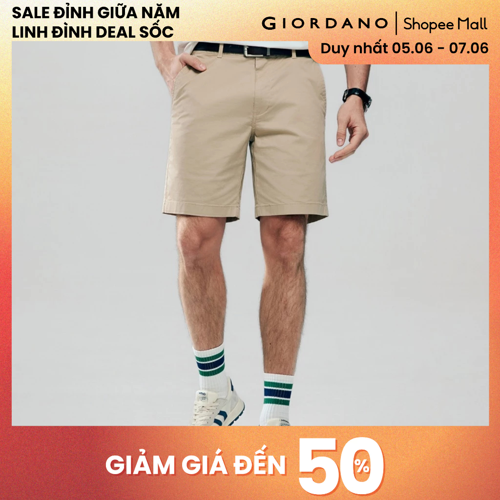 GIORDANO กางเกงขาสั้นผู้ชายสีกากี 01106214