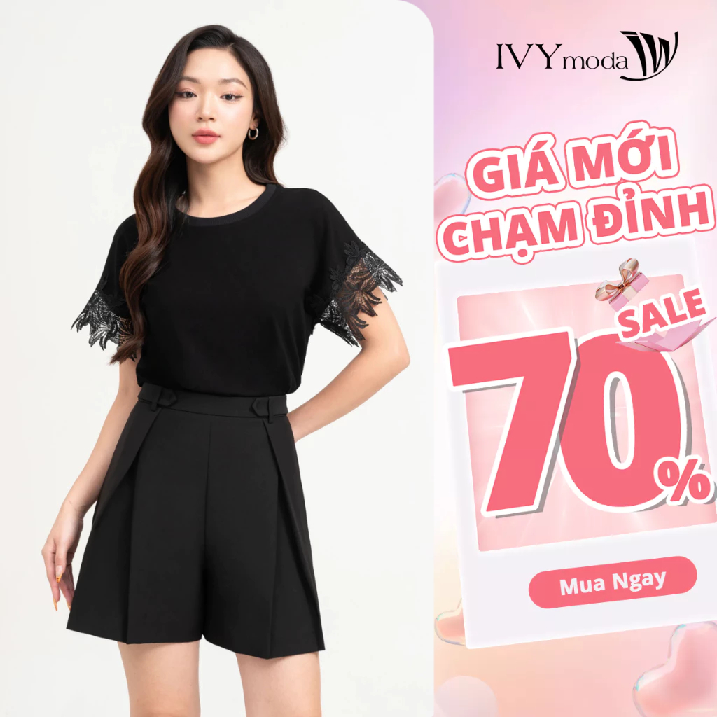 เสื้อยืดแขนลูกไม้ IVY moda MS 57B9675 เสื้อยืดผู้หญิง street office