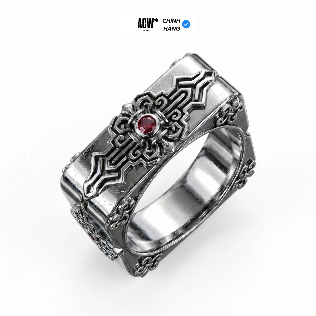 ACW แหวนเงินฟรีไซส์ s925 Access Red Rune - ฟรีไซส์