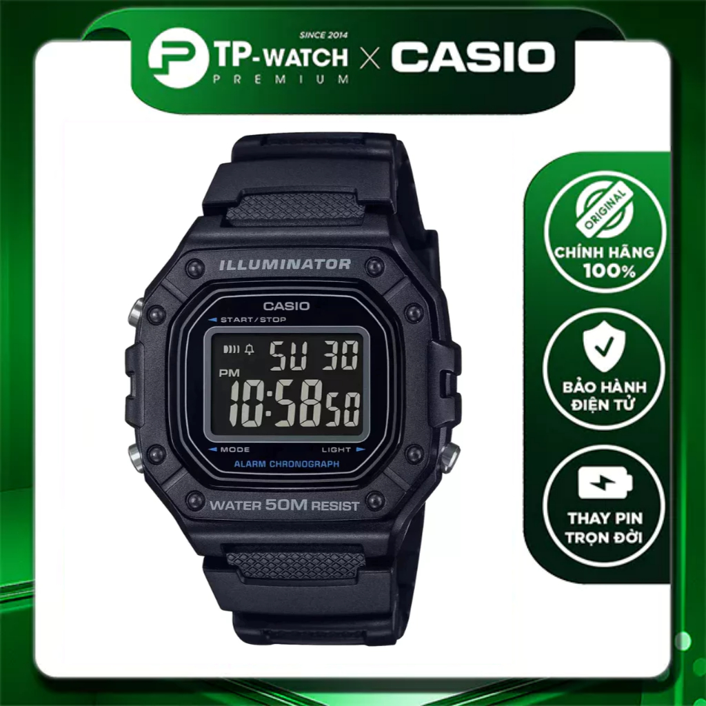 ของแท้ Casio Standard W-218H-1B นาฬิกาข้อมือผู้ชายสายเหล็ก | W-218H-1BVDF แบตเตอรี่ 7 ปี