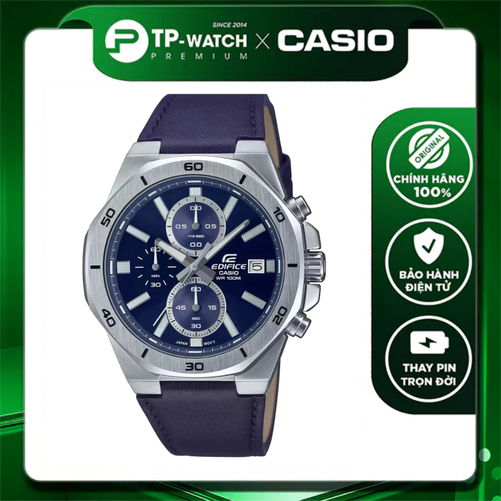 ของแท้ Casio Edifice EFV-640L-2A สายหนังนาฬิกาผู้ชาย | EFV-640L-2AVUDF