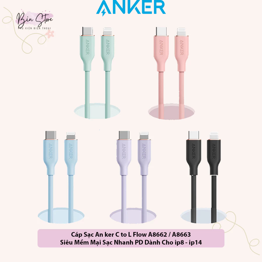 (สําหรับ lP8-14prm) Anker C ถึง L Flow สายชาร์จ Super Soft และ Smooth Fast CHARGING PD รหัส A8662/ A