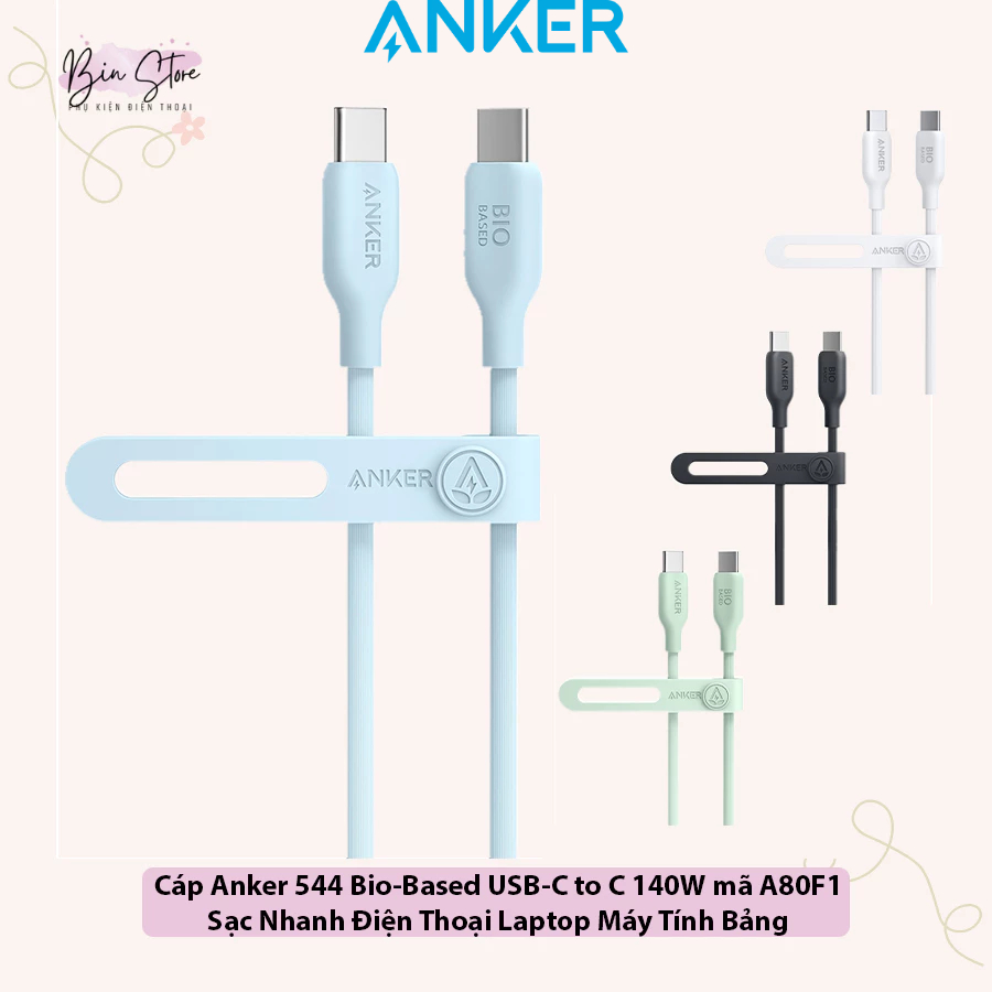 Anker 544 สาย C ถึง C แบบชีวภาพ 140W ชาร์จเร็วสําหรับโทรศัพท์ แล็ปท็อป รหัสแท็บเล็ต A80F1
