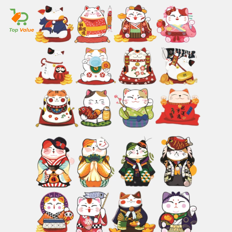 [มูลค่าสูงสุด] ชุดสติ๊กเกอร์ 60 ชิ้น TR1-14055-597 God of Fortune Cat Maneki Neko Cat A4 ขนาดกระดาษ