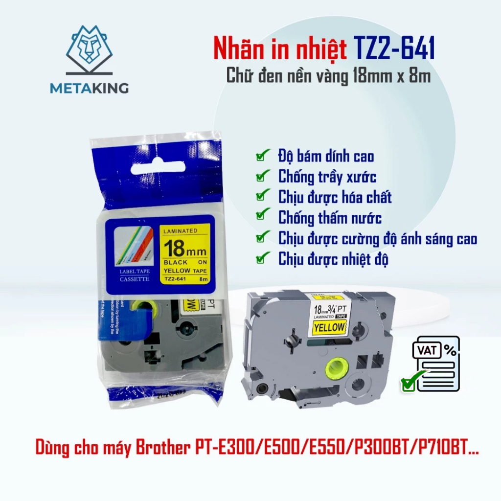 ป้ายพิมพ์ TZ2-641 สําหรับ Brother PT-E300/E500/P300BT/P710BT - ข้อความสีดําบนพื้นหลังสีเหลือง 18mm x