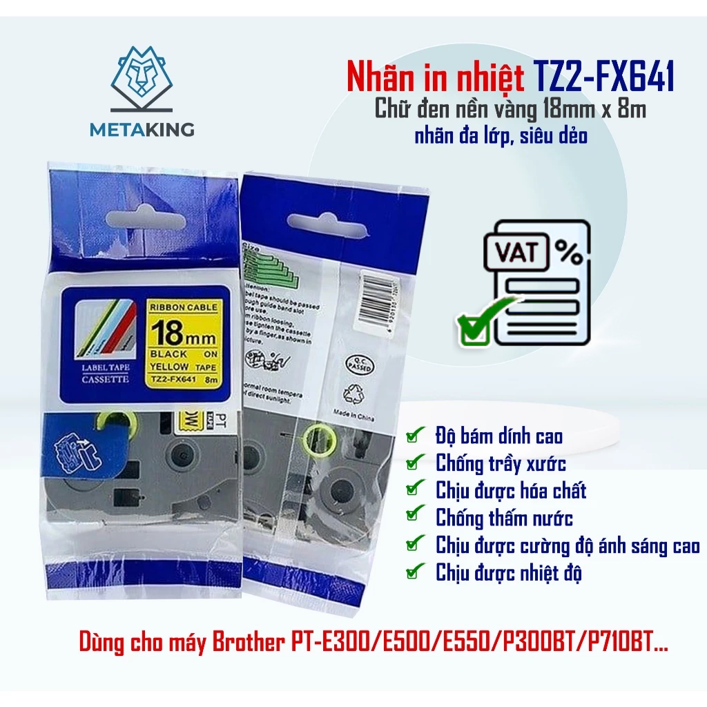 ป้ายพิมพ์ Super Flex TZ2-FX641 สําหรับ PT-P700, PT-P750W,PT-E300, PT-E500 - ข้อความสีดําบนพื้นหลังสี