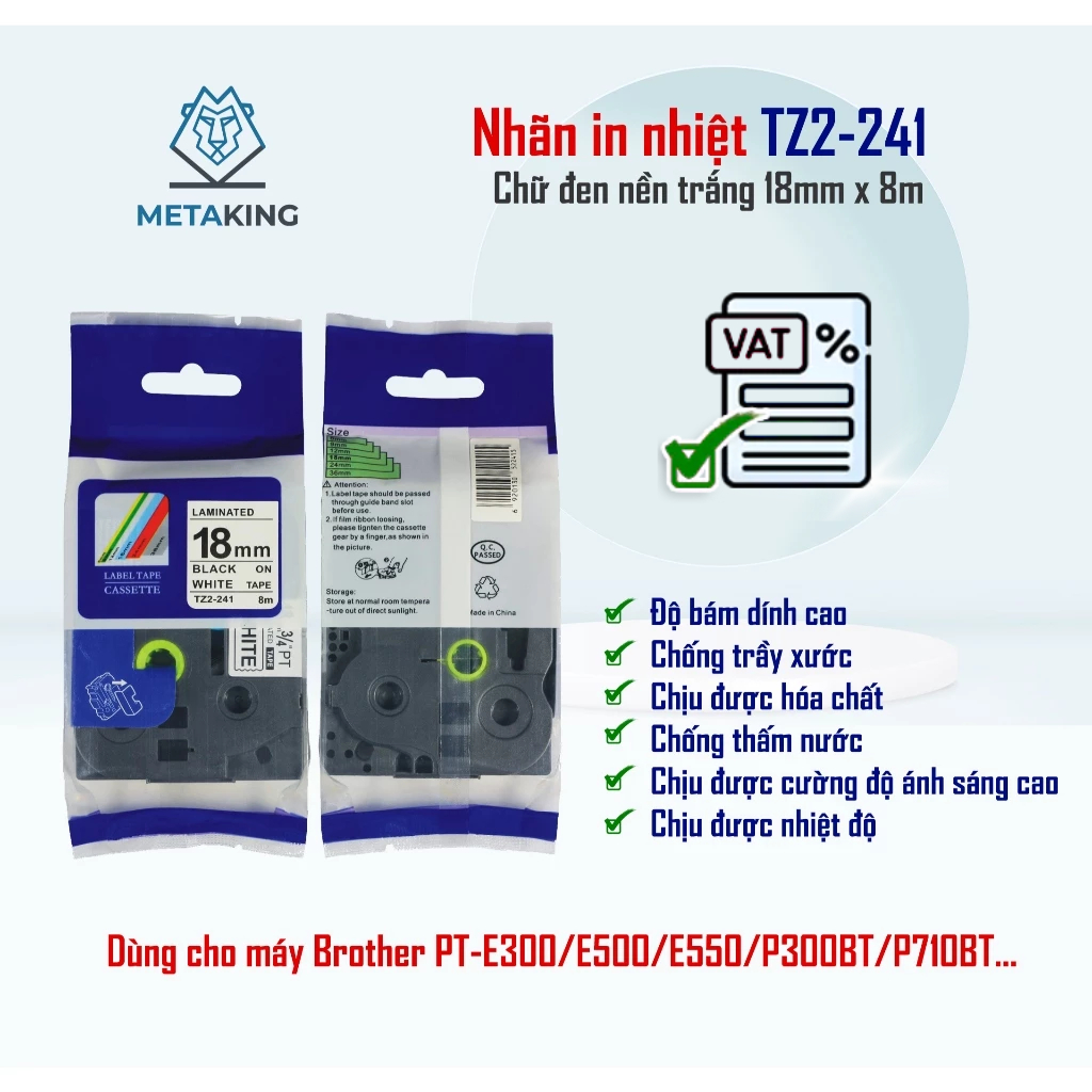 ป้ายพิมพ์ TZ2-2141 สําหรับ Brother PT-E300/E500/P300BT/P710BT - ข้อความสีดําบนพื้นหลังสีขาว 18mm x 8