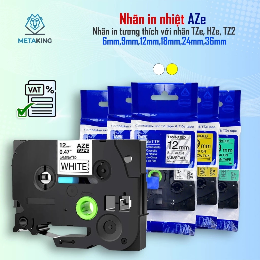 ป้ายพิมพ์ 9mm, 12mm ข้อความสีดําบนพื้นหลังสีเหลือง I For Brother PT-E110/PT-E300, D210 / Aimo E1000P