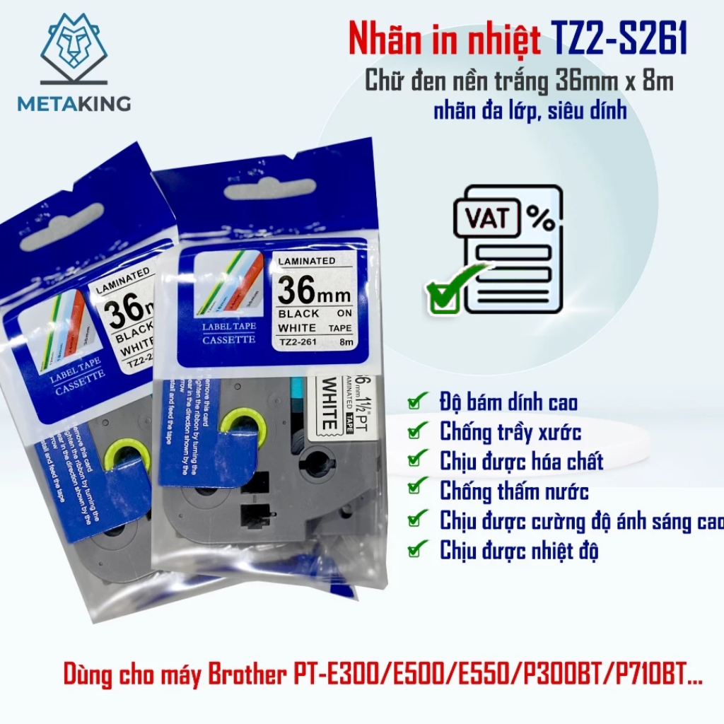 ป้ายพิมพ์ TZ2-261 ข้อความสีดําบนพื้นหลังสีขาว 36mm x 8m สําหรับ Brother P900W/P950NW PT-E800, PT-E85