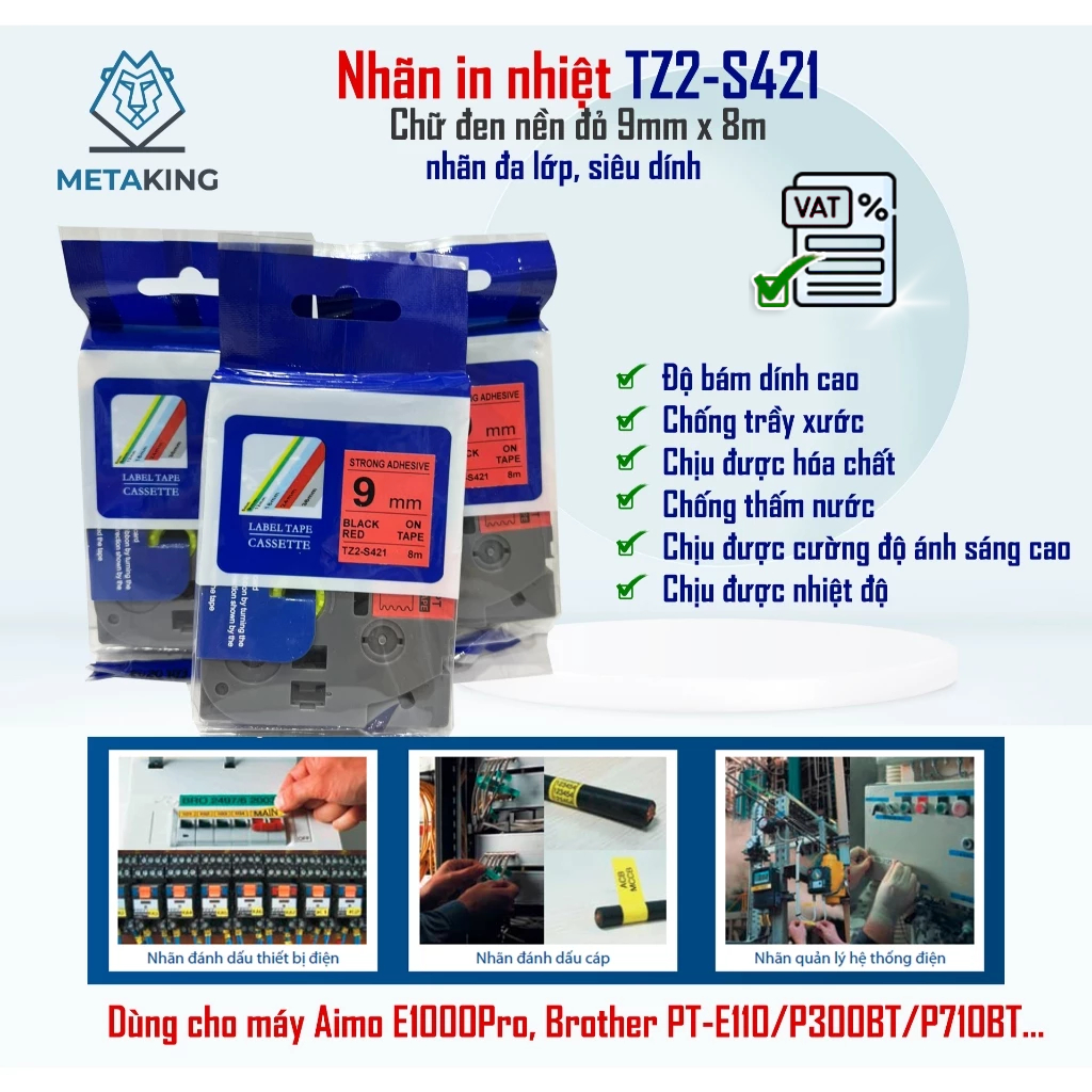 ป้ายพิมพ์ TZ2-S421 สําหรับ Aimo E1000 Pro I Brother PT-E110/P300BT/P710BT - ข้อความสีดําบนพื้นหลังสี