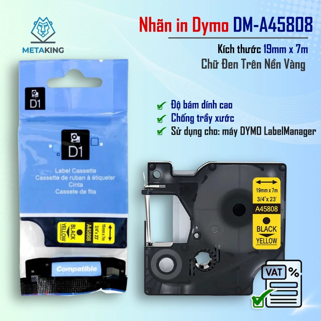 ป้าย D1 DM-A4808 - 19 มม.I ตัวอักษรสีดําพื้นหลังสีเหลือง ISD สําหรับ Dymo 160/210D/280/360D/420P/500