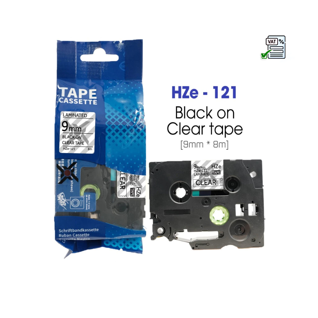 HZe 9mm*8M Label for Brother, เครื่องพิมพ์ฉลาก Aimo (PT-E110, PT-E300VP, E1000Pro...)