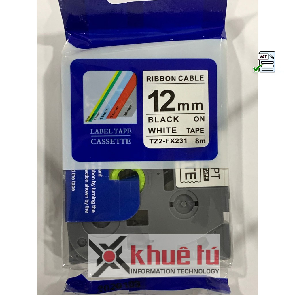 ป้ายพิมพ์ลาย TZ2-FX231 (12mm ข้อความสีดํา พื้นหลังสีขาว)