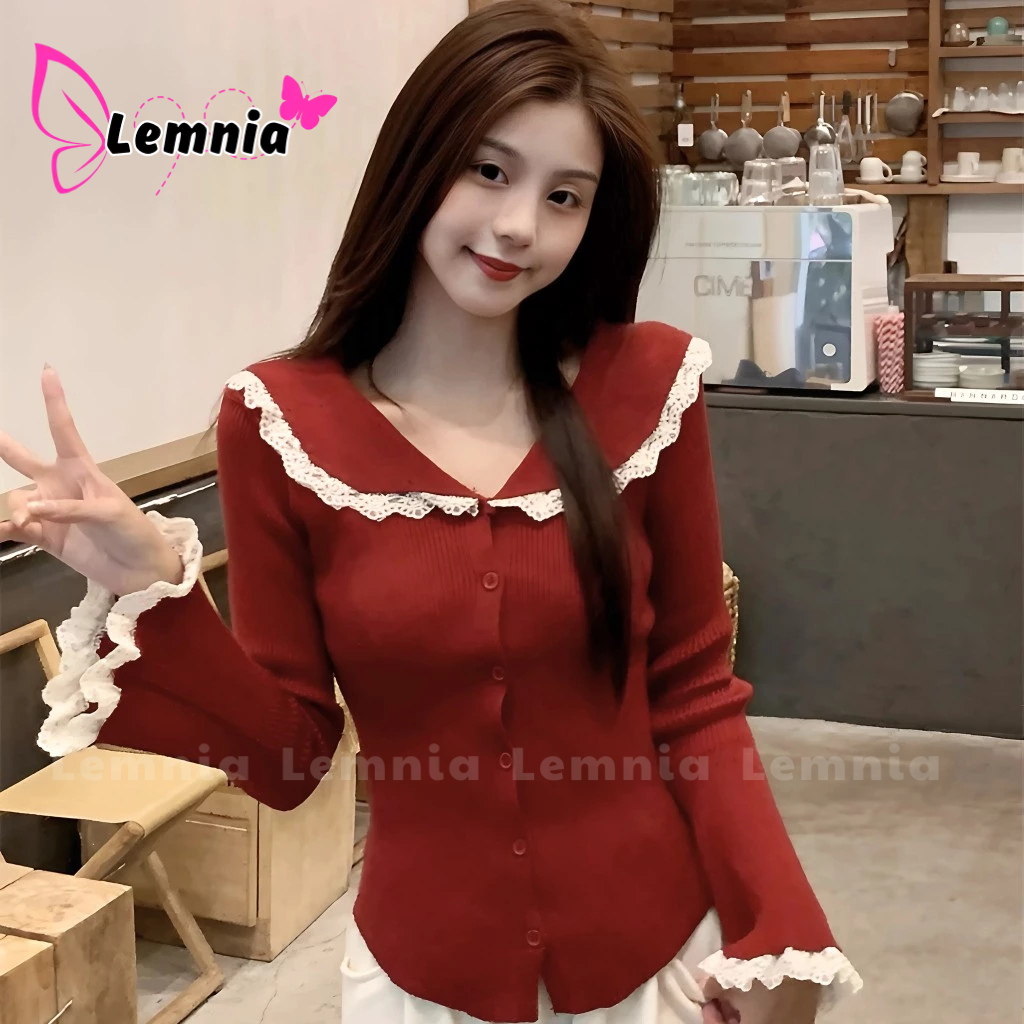 เสื้อยืดแขนยาวคอปกกระดุมลูกไม้ผู้หญิง DD142, เซ็กซี่ Bodycon Ribbed Babytee เสื้อ LEMNIA