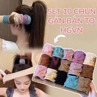 SET 10 Dây chun cột tóc cao cấp bản to họa tiết gân nổi siêu mềm độ đàn hồi cao không đau tóc phiên bản hàn quốc HGVN