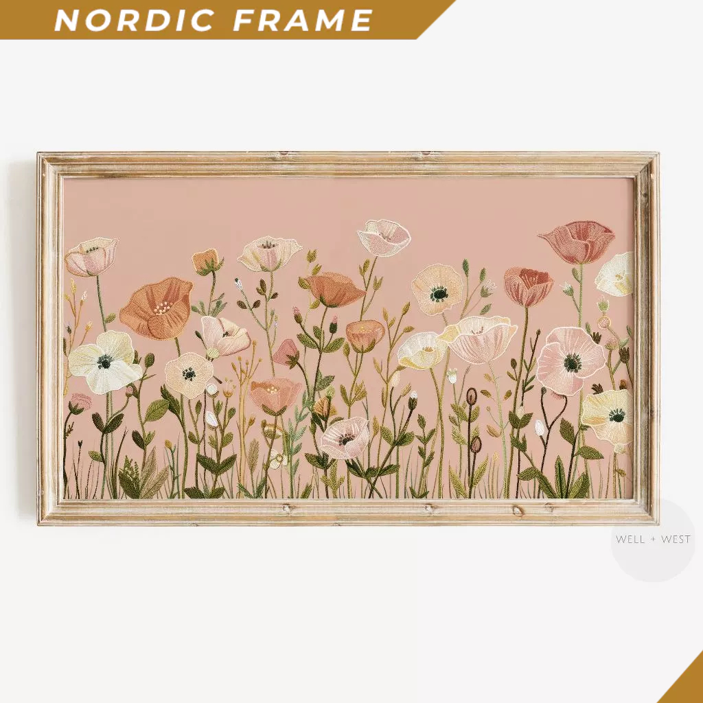 ภาพวาดผนัง, Samsung Frame TV Art ดอกไม้ป่า Peach and Coral Flower Art Easter Frame TV Art Spring Fra