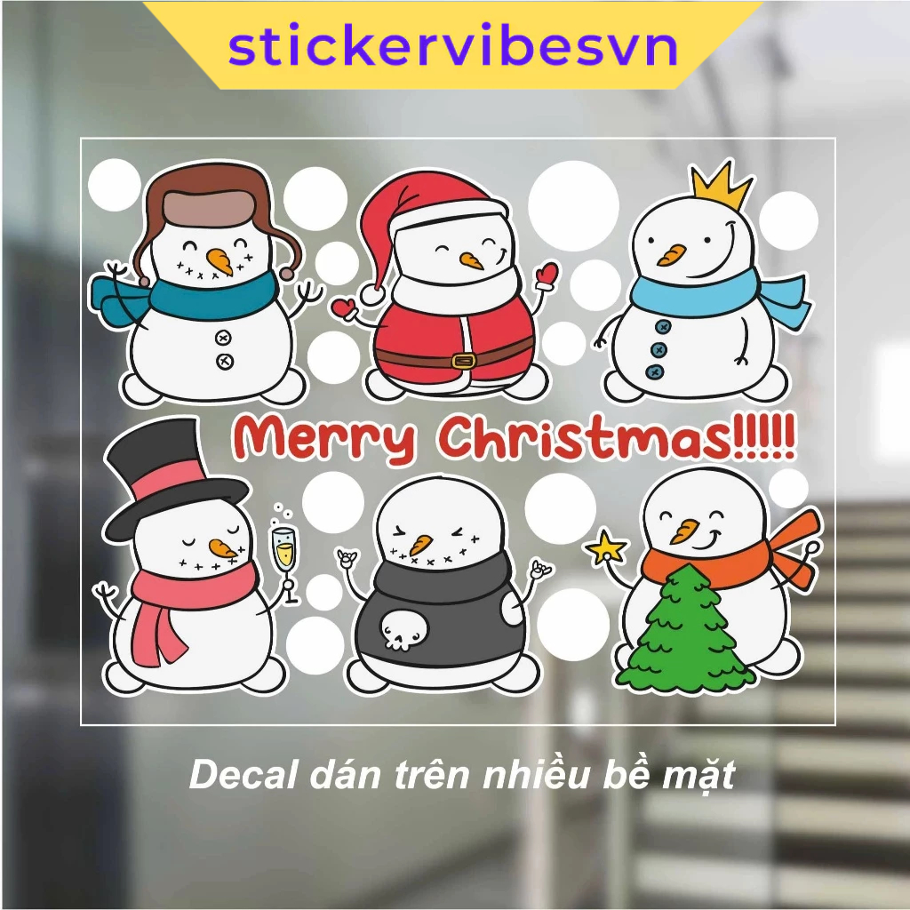 สติ๊กเกอร์รูปลอก MERRY X-MAS & Snowmen Collection น่ารัก ตกแต่งกระจก ห้องเด็ก ประตูกระจก ร้าน SC62