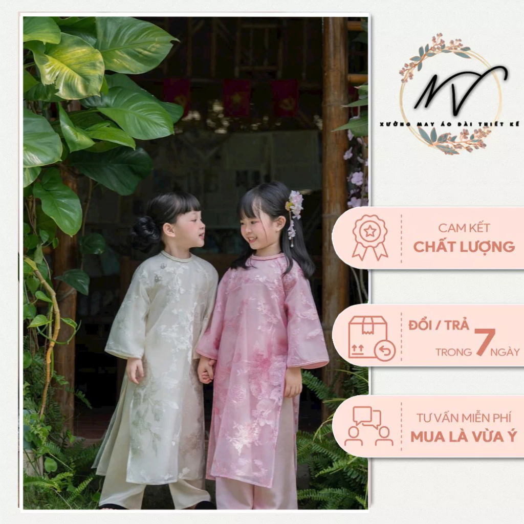 (FIRE-SHOP PHOTO) เด็กผู้หญิงสุดน่ารัก ao dai สําหรับ Tet 2026 HUE CHI - NV ao dai - ผ้าไหมทอแอปริคอ