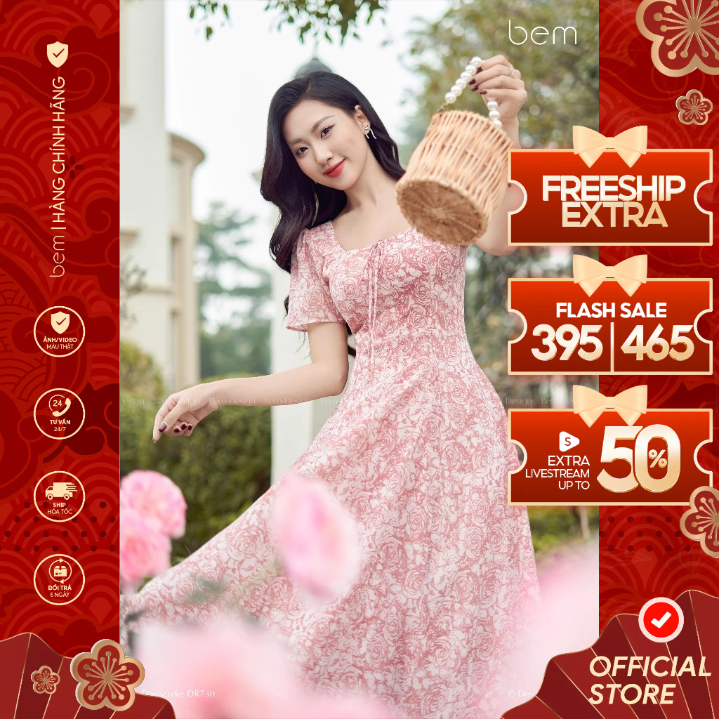 BEM Design Square Neck Midi Flared Floral Dress (DR730)