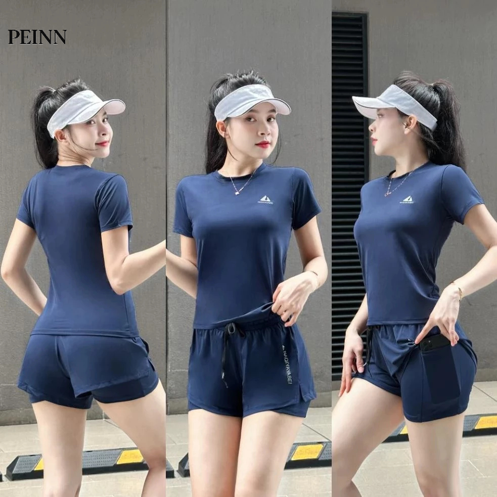 [PEINN] (WITH POCKETS) ชุดยิมผู้หญิง, ชุดออกกําลังกายโยคะแอโรบิก Pickleball วิ่งขี่จักรยานกางเกงขาสั้นผู้หญิง 2 ชั้นNg18