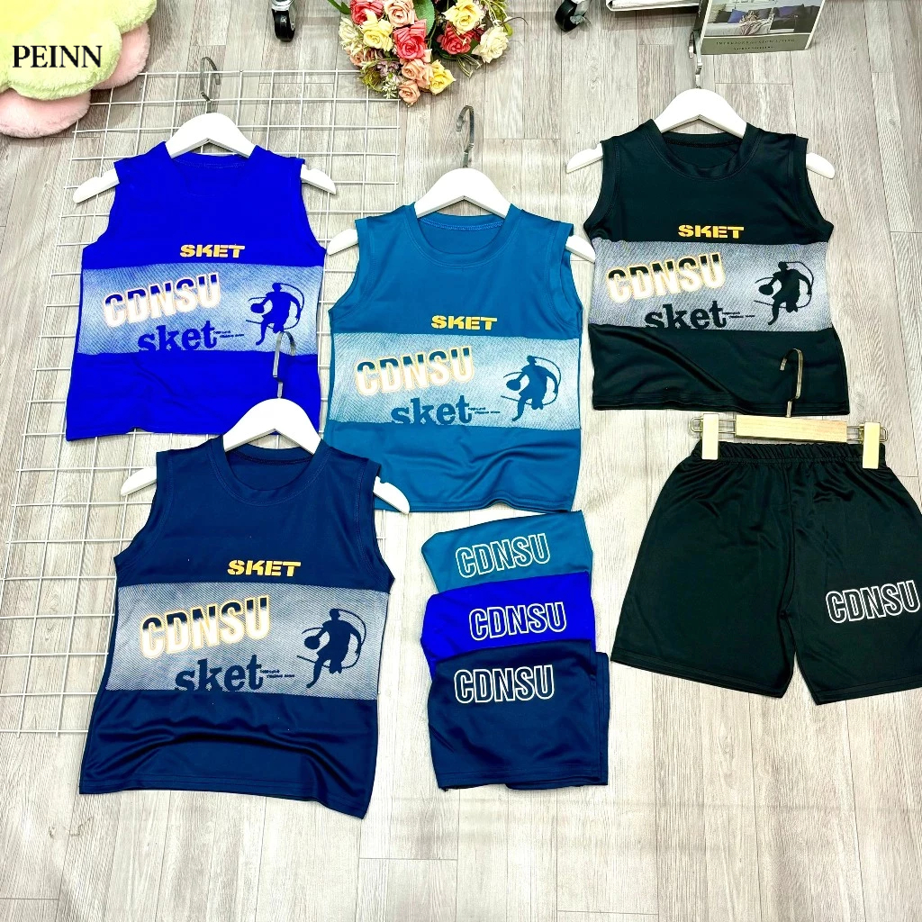 [Peinn] ชุดกีฬาสําหรับเด็กผู้ชาย 15-45กก. ลายตัวอักษร SKET เนื้อเย็น ยืดหยุ่นดี HE40 - EB87