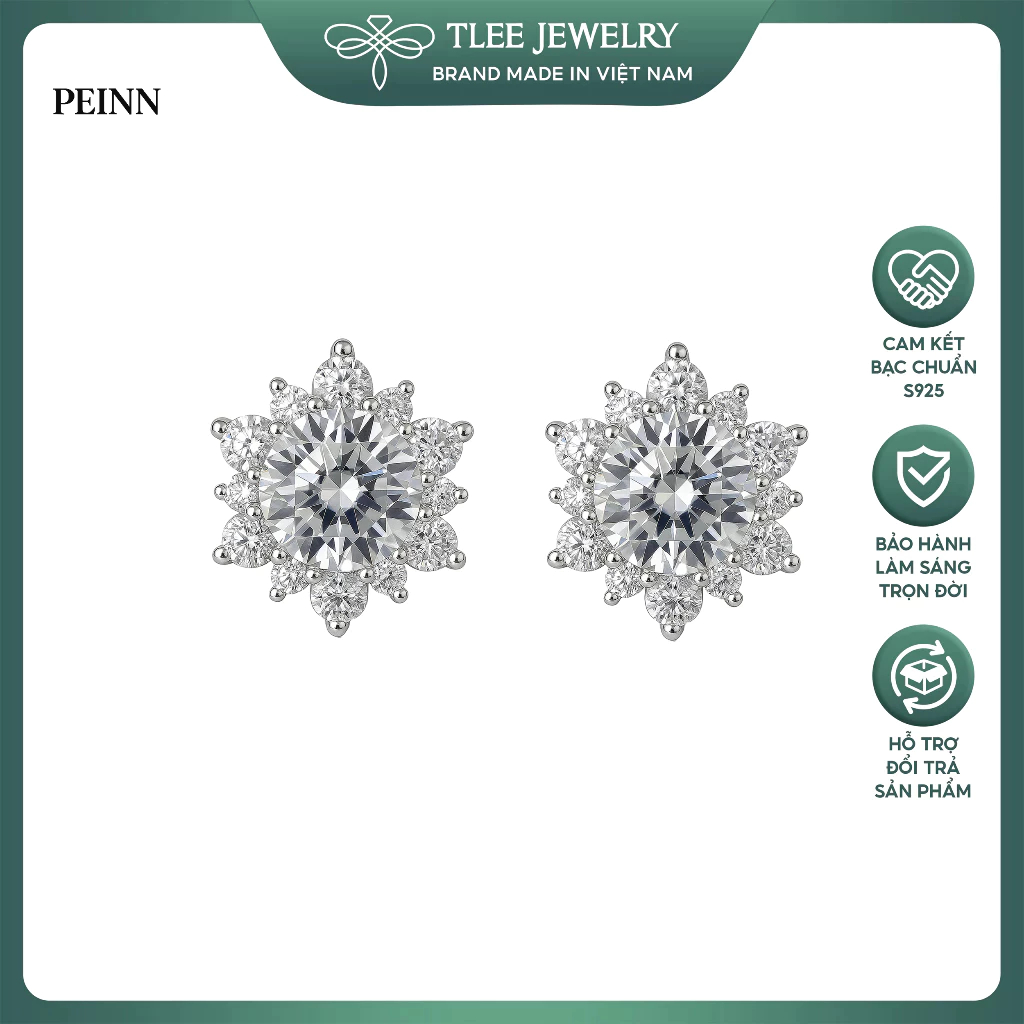[Painn] ต่างหูบัวหิมะเงินสําหรับผู้หญิงหินประกาย B0383