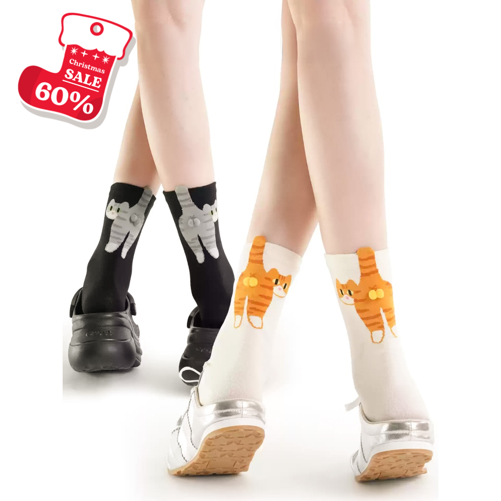 ชุดถุงเท้าคอปกสูง 3 คู่ลายแมวน่ารัก SOCKSWORLD รุ่นใหม่ Super Hot สไตล์เกาหลี SWF408
