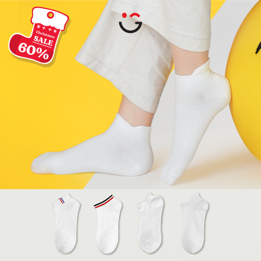 SOCKSWORLD ถุงเท้าธรรมดาของผู้หญิงคอสั้นนุ่มยืดหยุ่นระงับกลิ่นกายต้านเชื้อแบคทีเรียรูปแบบเด็กที่ดี S