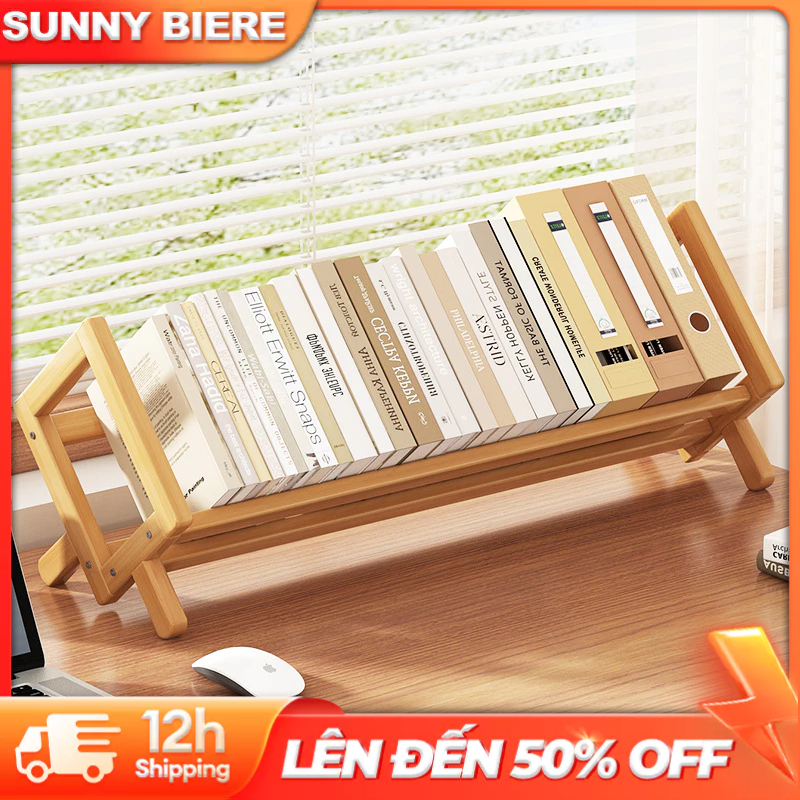 SUNNY BIERE Bamboo Desk Bookshelf Frees Compact Desk Top Space