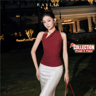 Áo kiểu KAYLIN cổ lệch phối khoen vai chất vải thun lưới phong cách thanh lịch BST Tháng 12.2025 - A114T12