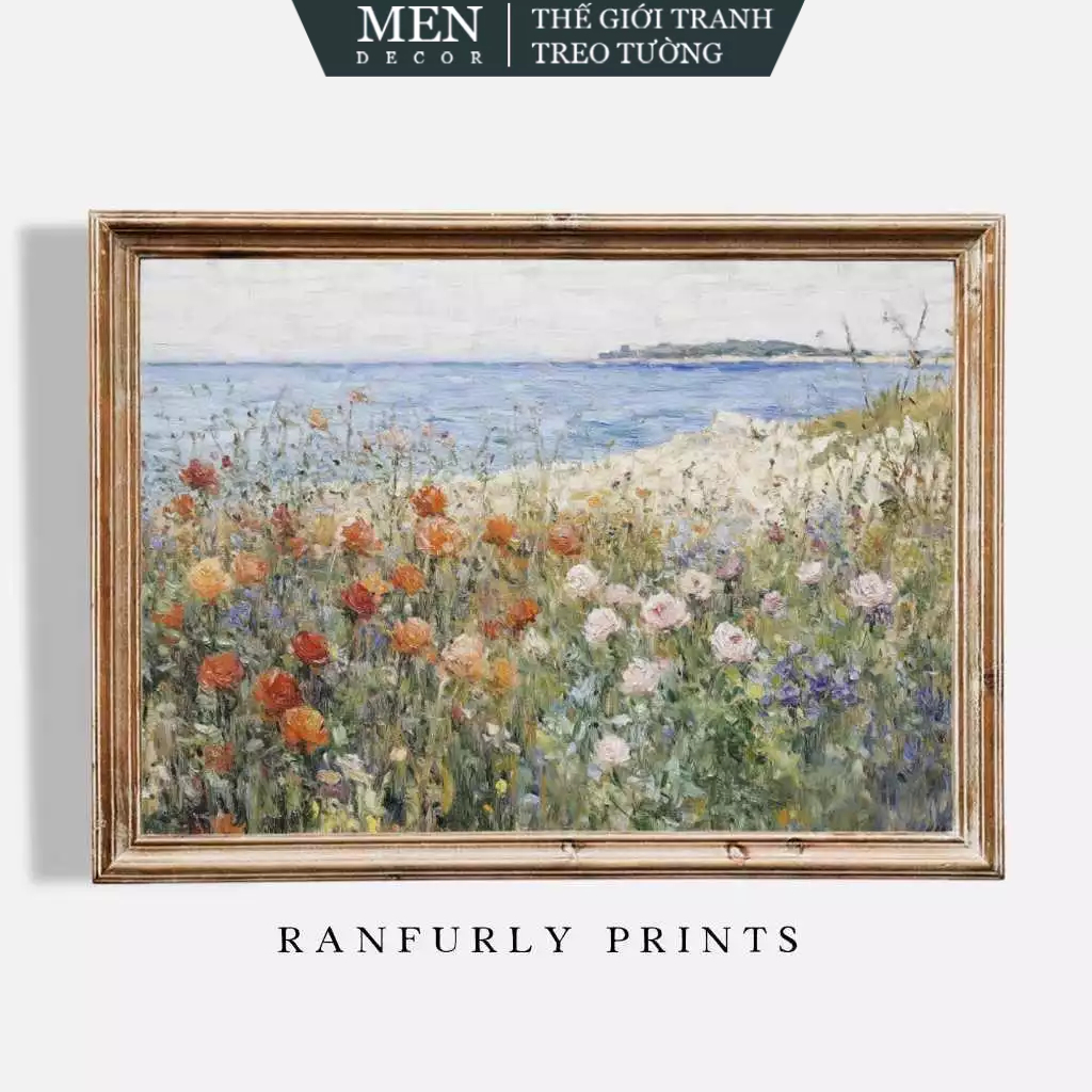 ภาพวาดติดผนัง Coastal Wildflower Landscape Printable Vintage พิมพ์ขออัพ มาพร้อมเล็บแขวนรูปภาพ