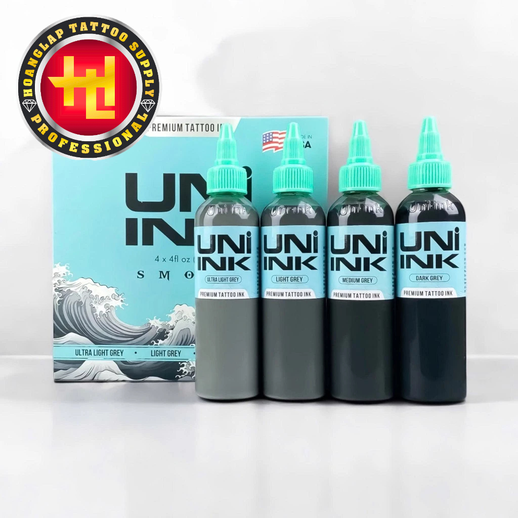 ️ ของแท้ UNI INK SMOKE OPAQUE GREYS INK SET (GRAY WASH) - Glossy STANDARD GREY COLOR - USED IN TATTO