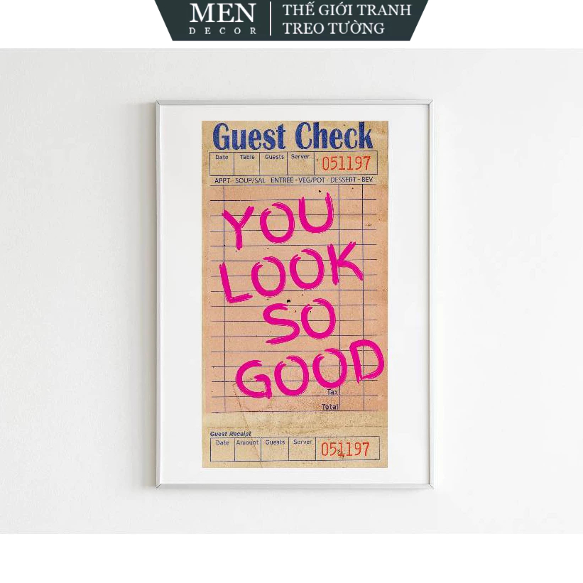 ภาพวาดติดผนัง โปสเตอร์ Guest Check อินเทรนด์ Retro Wall Art พิมพ์ขอ มาพร้อมเล็บแขวนรูปภาพ