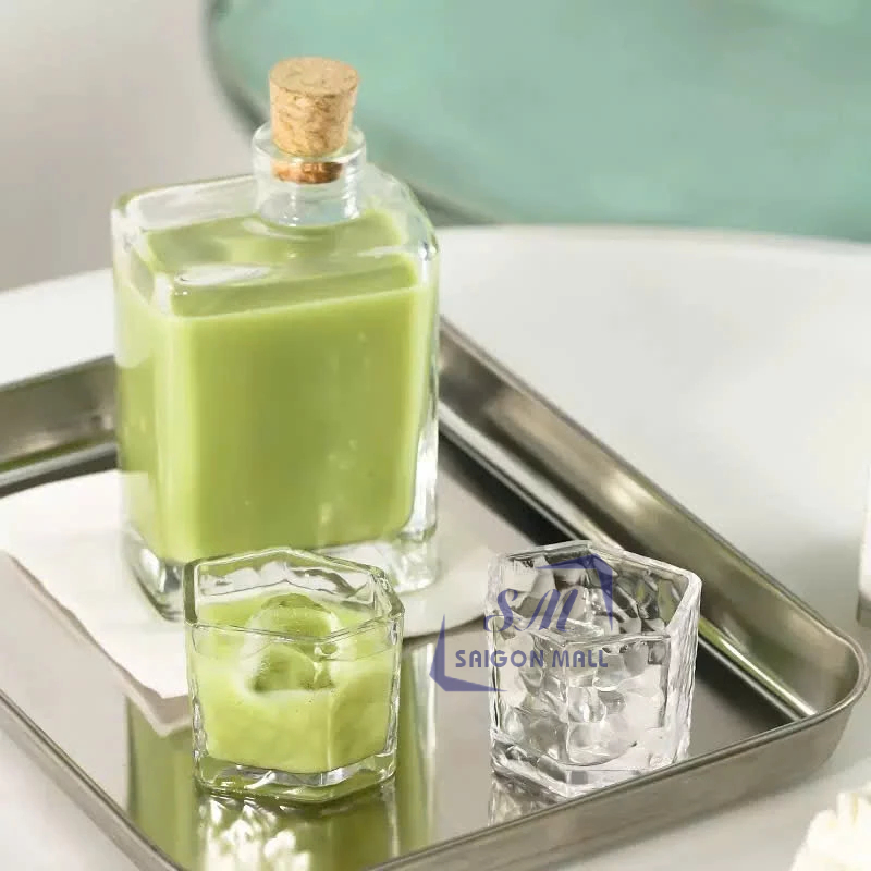 ขวดคล้องคอ offset 305 มล. พร้อมจุกไม้สําหรับงานปาร์ตี้งานแต่งงานตารางทางแยก / ขวดสี่เหลี่ยมคอออฟเซ็ต