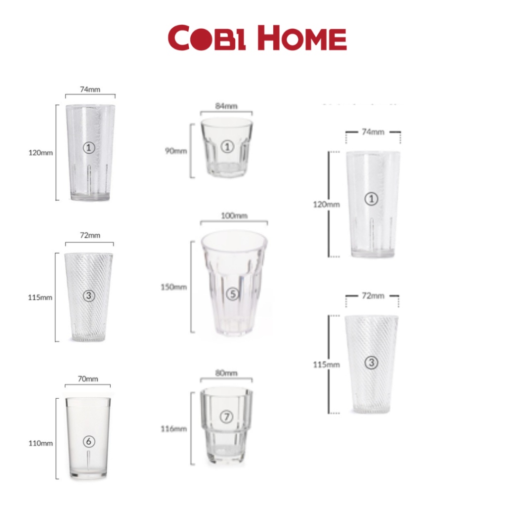 ถ้วยพลาสติกแปดเหลี่ยมโปร่งใส, วัสดุคุณภาพสูง JB สีขาว - COBI HOME
