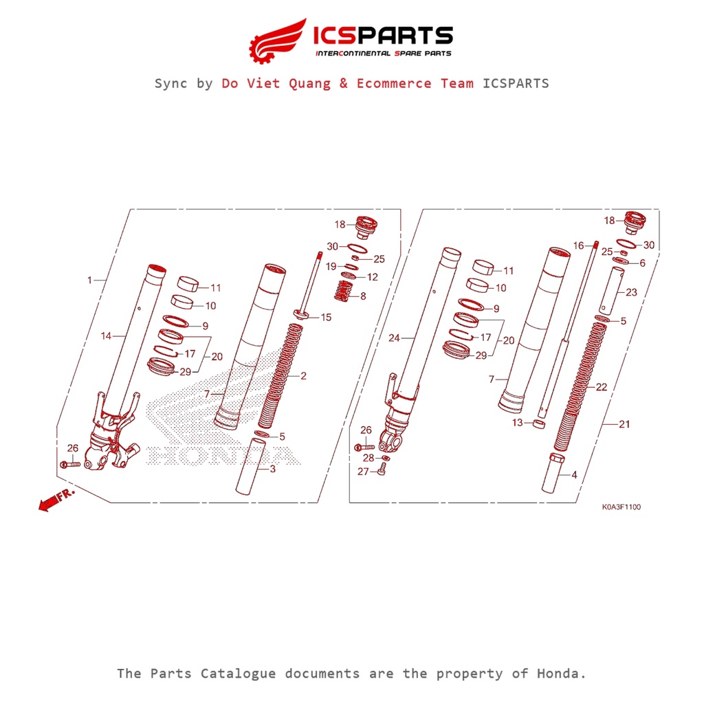 โช๊คหน้า (F-11-B) HONDA Cb300R (2018+) อะไหล่ Catalogue