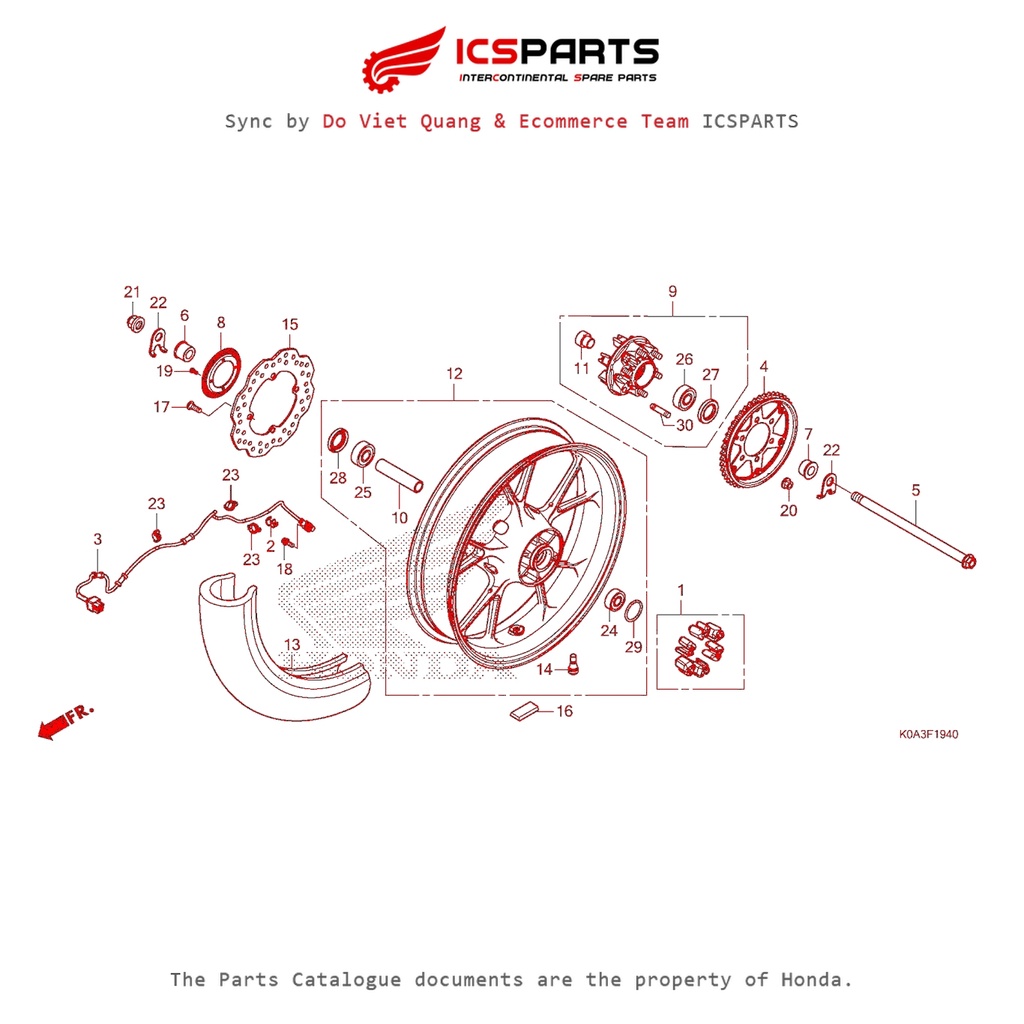 ล้อหลัง (F-19-40-A) HONDA Cb300R (2018+) อะไหล่ Catalogue