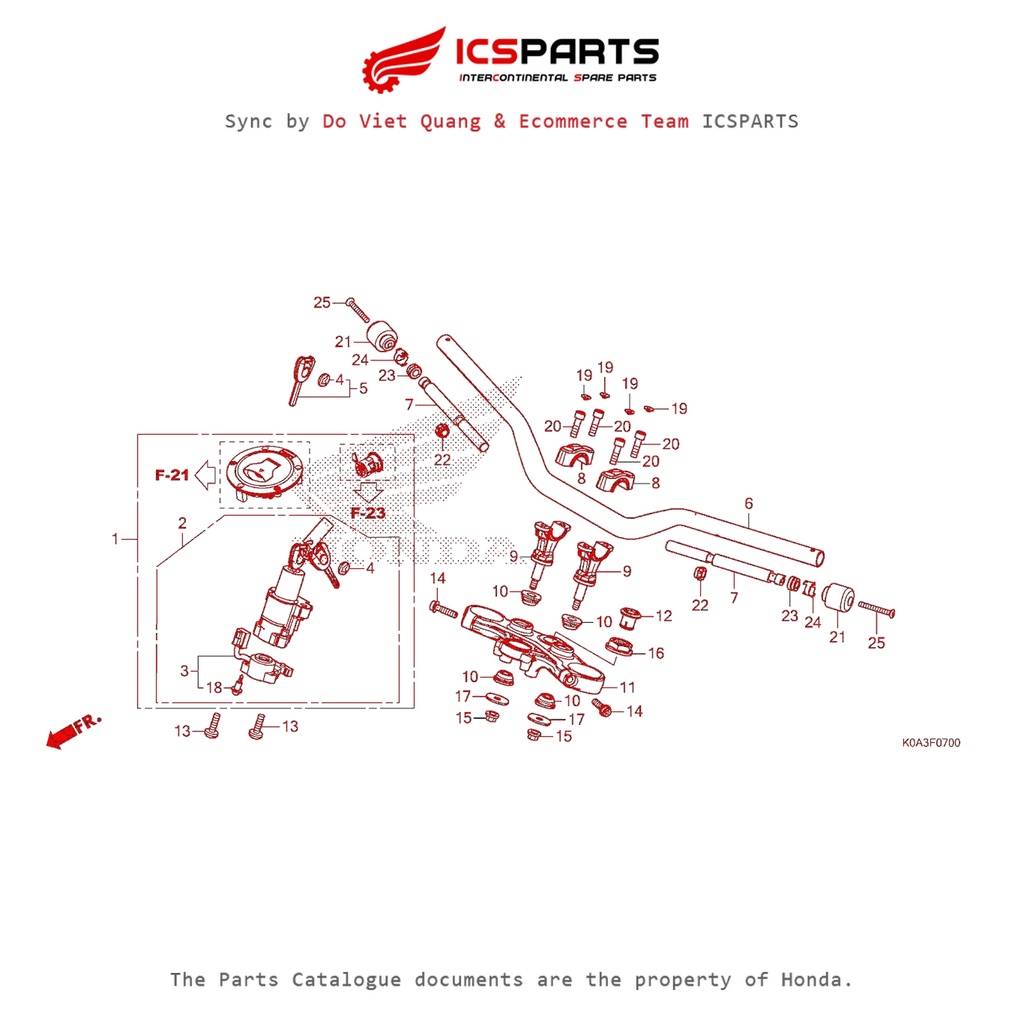 แฮนด์ - ชุดล็อค (F-7-A) HONDA Cb300R (2018+) อะไหล่ Catalogue