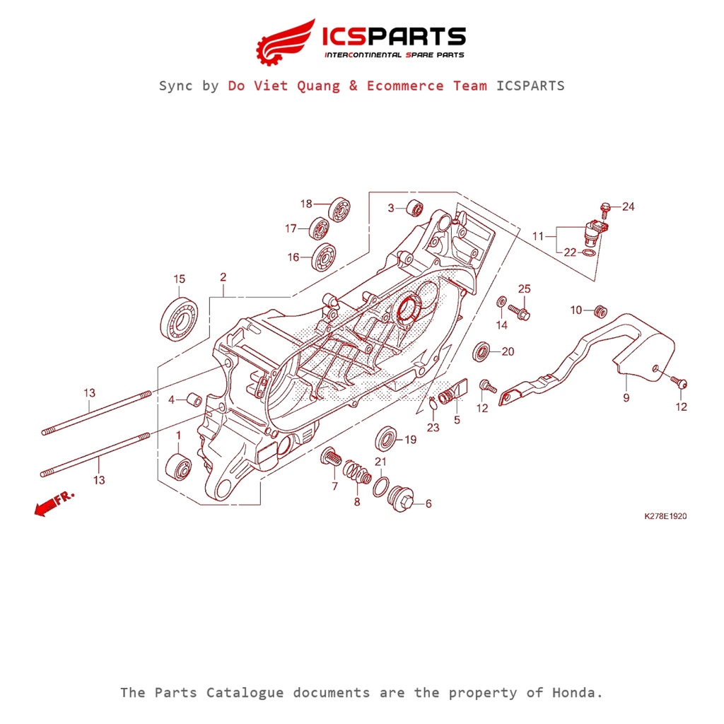 บล็อกเครื่องยนต์ซ้าย (E-19-20-A) HONDA Air Blade 125 K27G (2014) ชิ้นส่วนแคตตาล็อก