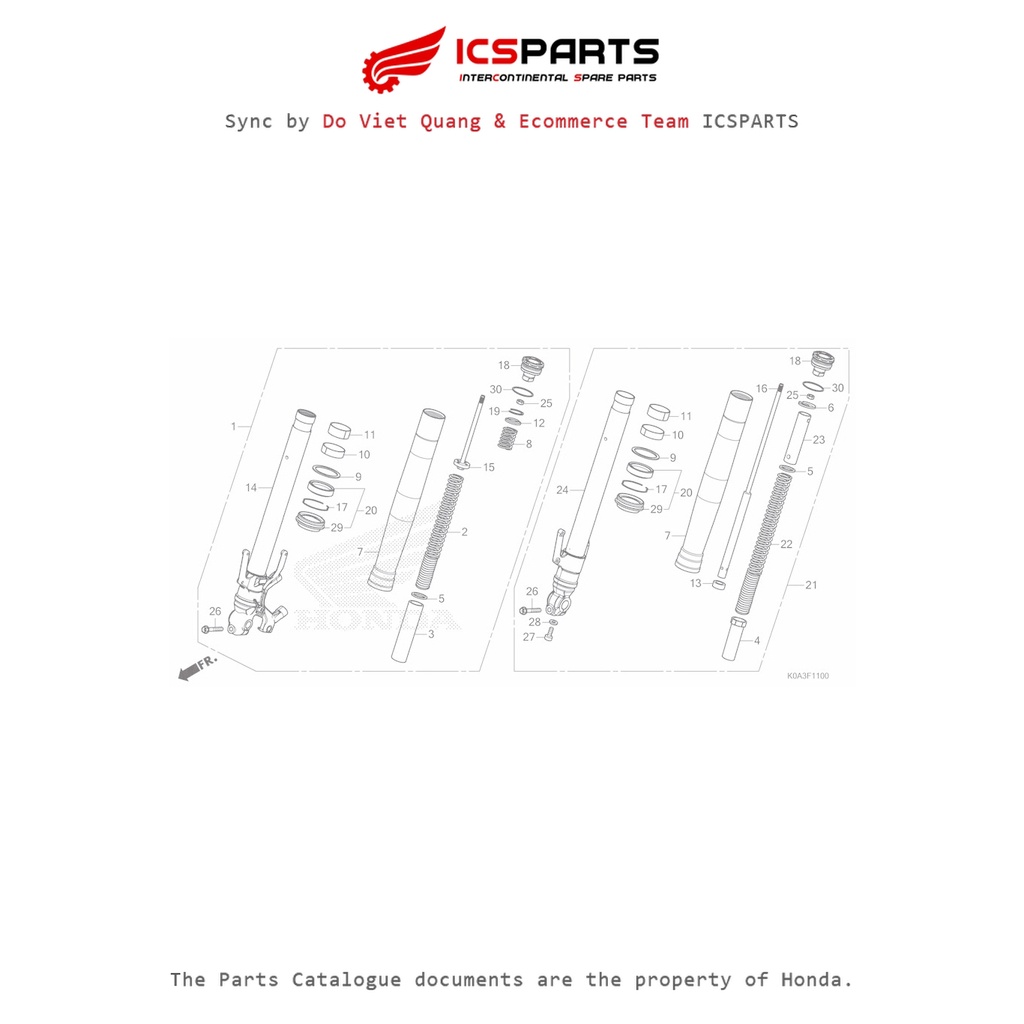 โช๊คหน้า (F-11-B) HONDA Cb300R (2019+) อะไหล่ Catalogue
