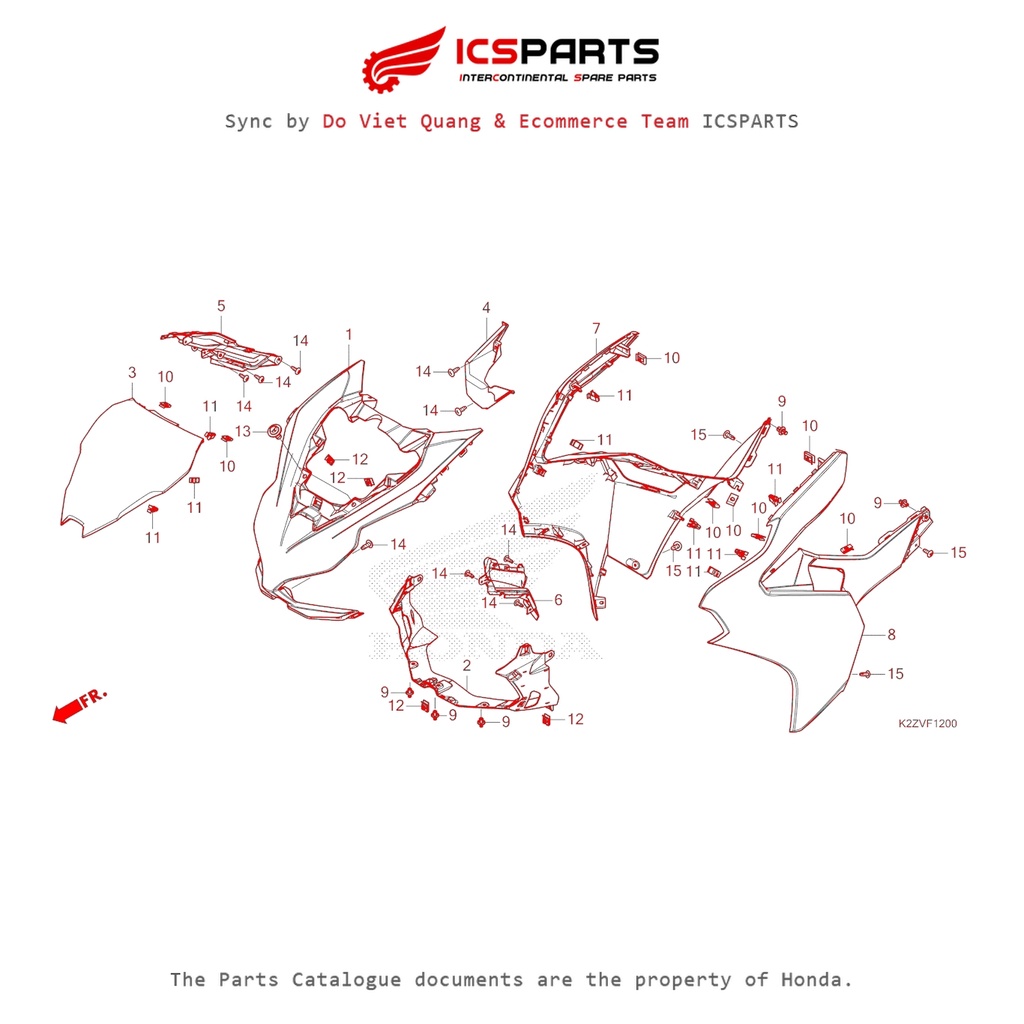 ฝาหน้า (F-12-C) HONDA Air Blade 125 / Air Blade 160 K2Z K3A (2023+) อะไหล่แคตตาล็อก