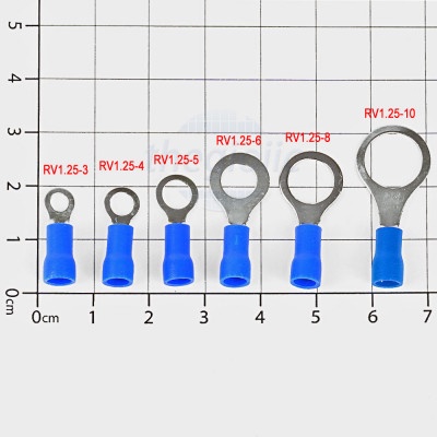 [10 ชิ้น]- RV1.25-5 หัวคอสกลม 19A ขนาดสายไฟ 22-16AWG สกรู M5 สีฟ้า