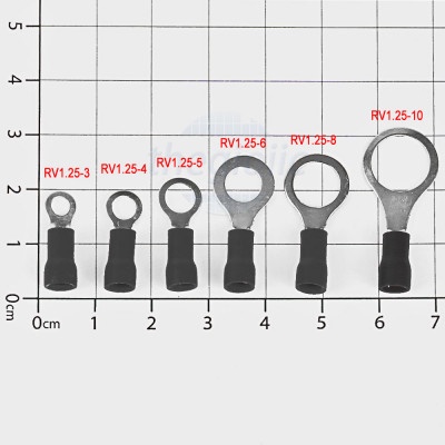[40 ชิ้น]- RV1.25-6 หัวคอสกลม 19A ขนาดสายไฟ 22-16AWG M6 สกรูสีดํา
