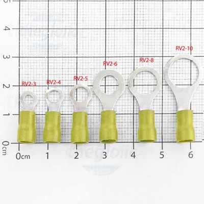[25 ชิ้น]- RV2-8 หัวคอสกลม 27A ขนาดสายไฟ 16-14AWG M8 สกรูสีเหลือง