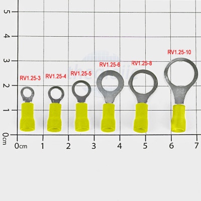 [25 ชิ้น]- RV1.25-10 หัวคอสกลม 19A ขนาดสายไฟ 22-16AWG M10 สกรูสีเหลือง