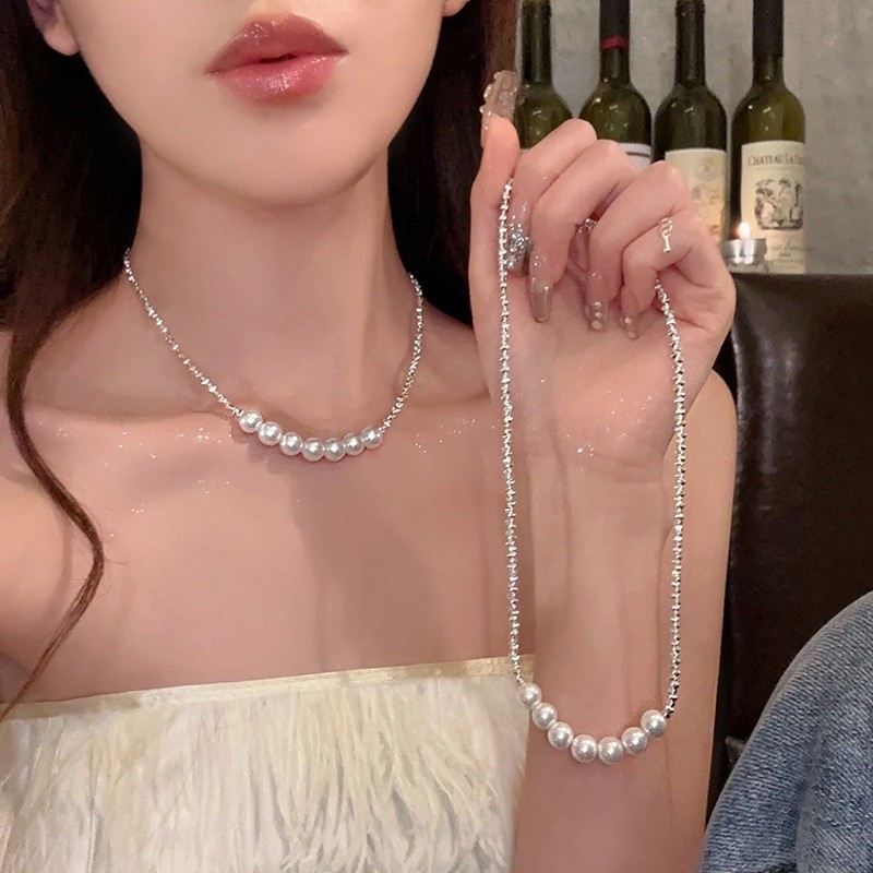สร้อยคอหินนักเรียนหญิง SPK503.156 Collection [DoRa Jewelry] - สะพาน เงินกลม โบว์ หยดน้ํา