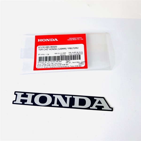 แสตมป์ตัวอักษรฮอนด้า (120mm) *PB171MU Zin Honda - 87130KRS860ZD
